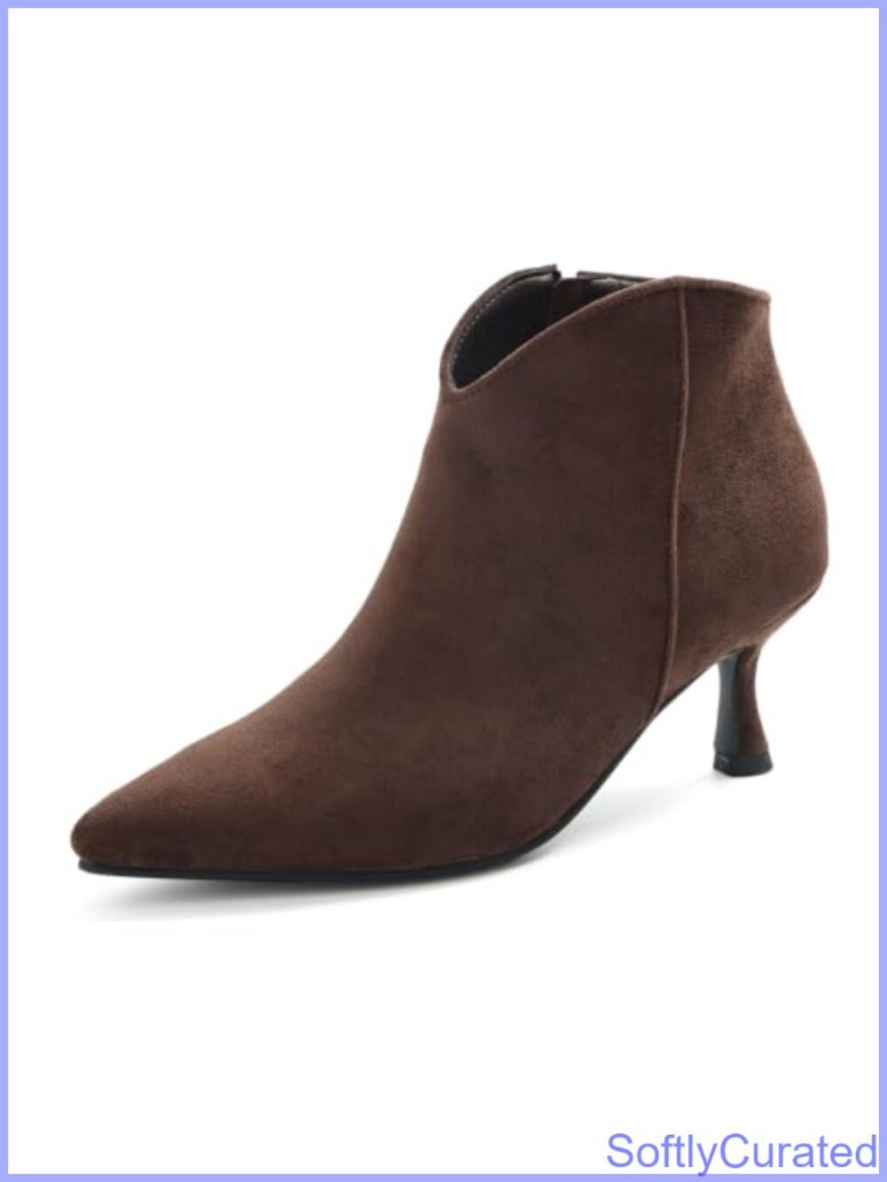 Pointed Toe Kitten Heel Ankle Boots Side Zip Slip-On